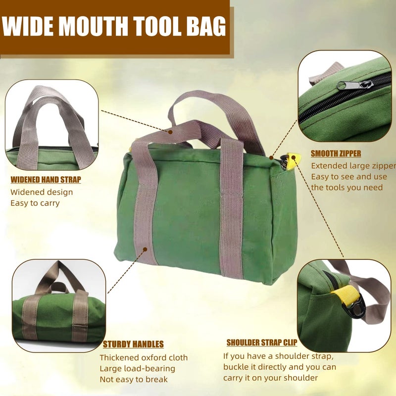 BLIRITEL 12 Inch Wide Mouth Tool Bag, Heavy Duty Canvas Tool Storage Bag, Large Capacity Handbag, Multi-function Tool Organizer Tote Bag for Storage Wrenches Pliers (Green, 12 Inch) - Image 3
