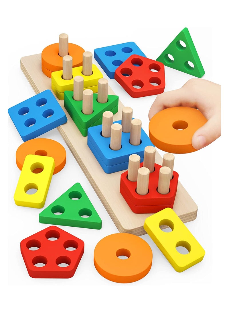 PEBIRA Montessori Wooden Sorting & Stacking Toys for Toddlers and Kids