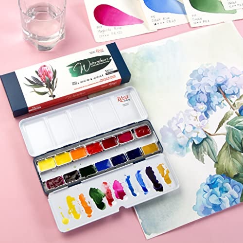 ROSA Gallery Watercolor Paint Set Botanical Unique Palette, Full Pans 2.5ml, Metal Case, Extra Fine Professional Watercolours (14 Full Pans) - Image 2
