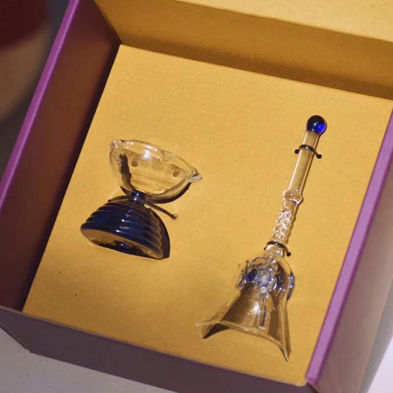 Muun Home Short Diya Set with Glass Bell for Decor and Rituals - Blue Color