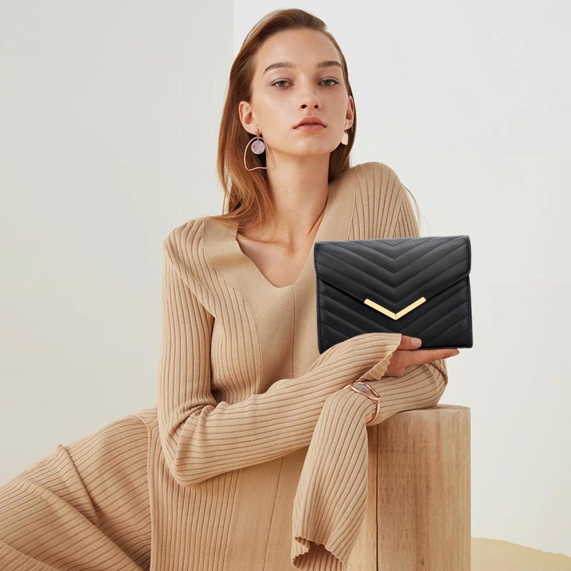 KKXIU Women Formal Vegan Leather Evening Envelope Clutch Purses and Handbags for Party Wedding Prom Bridal (A-Black) - Image 2
