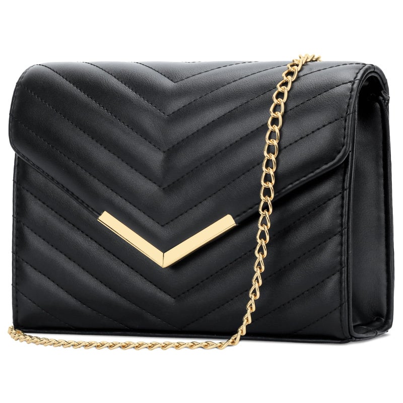 KKXIU Women Formal Vegan Leather Evening Envelope Clutch Purses and Handbags for Party Wedding Prom Bridal (A-Black) - Image 1