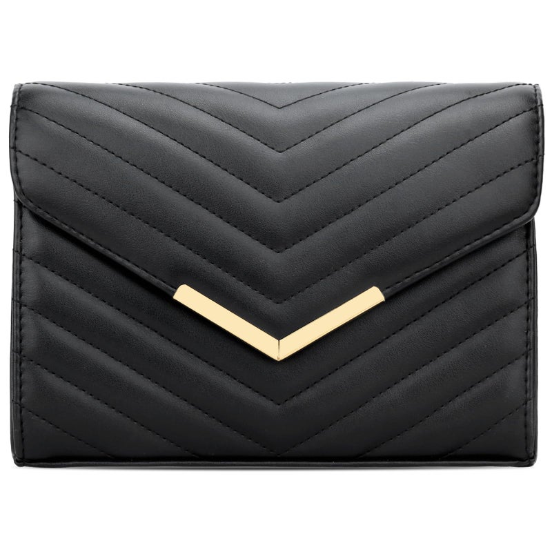 KKXIU Women Formal Vegan Leather Evening Envelope Clutch Purses and Handbags for Party Wedding Prom Bridal (A-Black) - Image 3