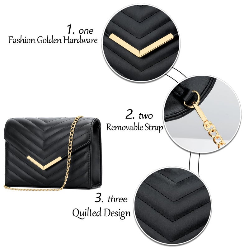 KKXIU Women Formal Vegan Leather Evening Envelope Clutch Purses and Handbags for Party Wedding Prom Bridal (A-Black) - Image 5