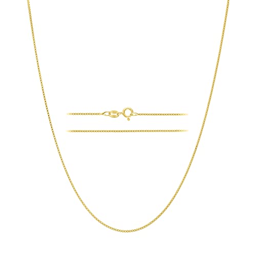 KISPER Italian 18K Gold Plated 925 Sterling Silver Diamond Cut Box Link Chain Necklace – for Women & Men with Spring Ring Clasp – Made in Italy, 18" - Image 1