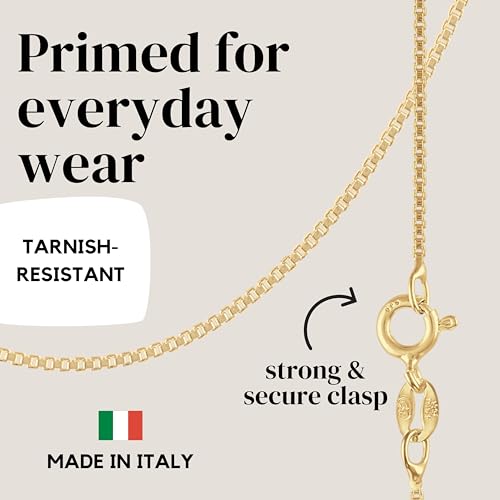 KISPER Italian 18K Gold Plated 925 Sterling Silver Diamond Cut Box Link Chain Necklace – for Women & Men with Spring Ring Clasp – Made in Italy, 18" - Image 4