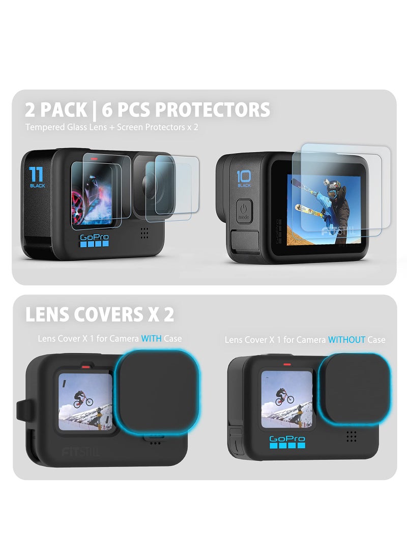 For GoPro Hero 12 / 11 / 10 / 9 Silicone Sleeve Case Cover,  Battery Side Cover, Screen Protectors, Lens Caps, Lanyard Accessories Kit - Image 4