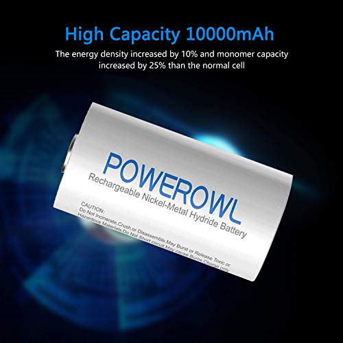 POWEROWL Rechargeable D Batteries 10000mah Low Self Discharge, NiMH, Pre-Charged, 4 Count (Recharge Universal) - Image 2