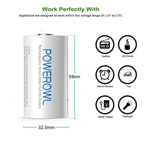 POWEROWL Rechargeable D Batteries 10000mah Low Self Discharge, NiMH, Pre-Charged, 4 Count (Recharge Universal) - Image 3