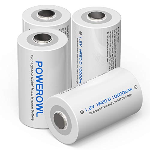 POWEROWL Rechargeable D Batteries 10000mah Low Self Discharge, NiMH, Pre-Charged, 4 Count (Recharge Universal) - Image 1