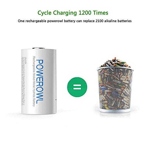 POWEROWL Rechargeable D Batteries 10000mah Low Self Discharge, NiMH, Pre-Charged, 4 Count (Recharge Universal) - Image 4