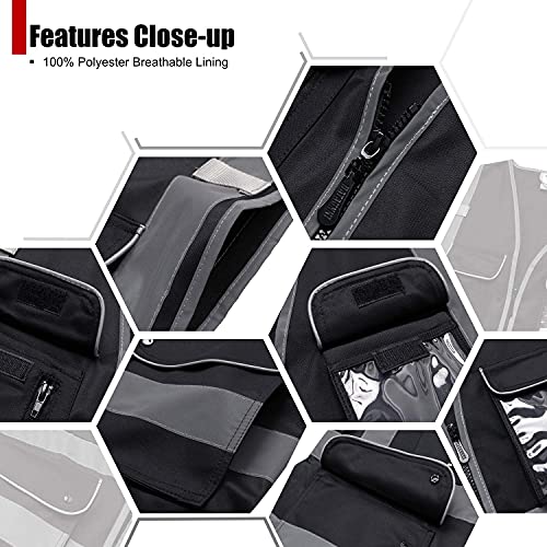 HATAUNKI Class 2 Retro-Reflection Safety Vests 9 Pockets and Front Zipper ANSI/ISEA 107-2015 (Black-03, X-Large) - Image 3