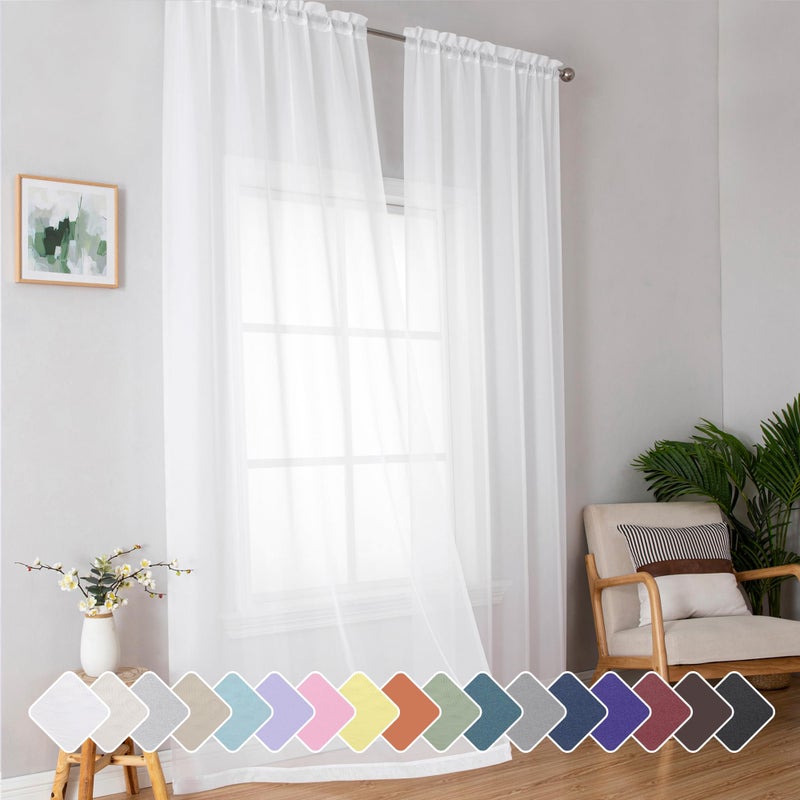 Simplebrand Sheer White Curtains 96 Inches Long Light Filtering Rod Pocket Solid Color Window Sheer Curtain Panels Elegant Curtains  Drapes for Living Room Bedroom 2 Panels White 42 W x 96 L