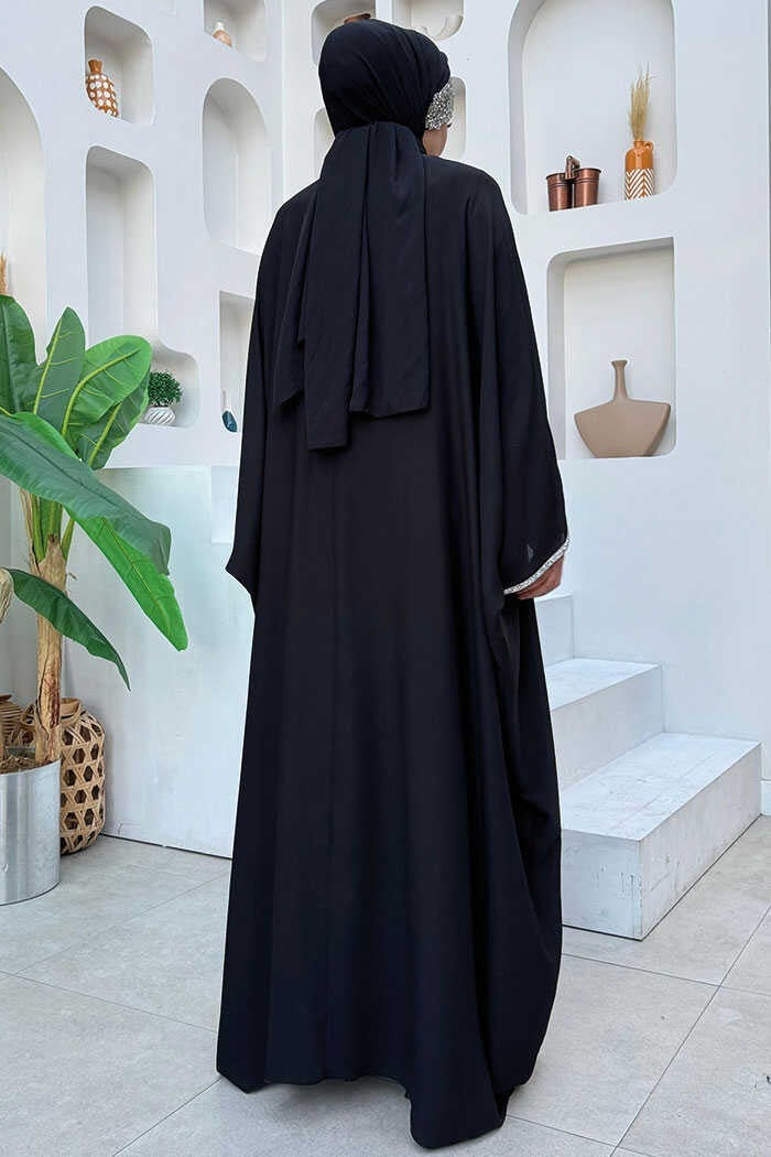 Bym Fashion Stone Embroidery Detail Dress Cape Suit 8496 Black  - Image 3