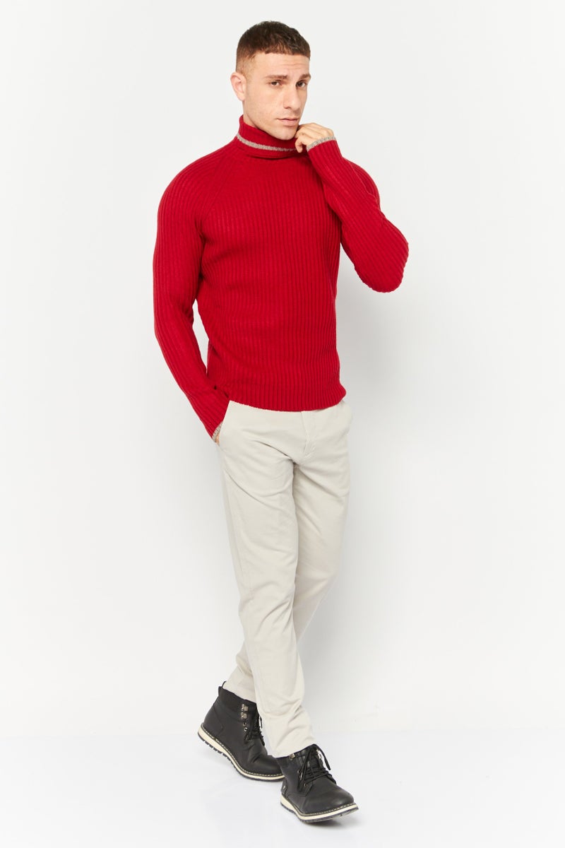 Sorbino Men Turtle Neck Knitted Long Sleeves Sweatshirt, Red  - Image 2