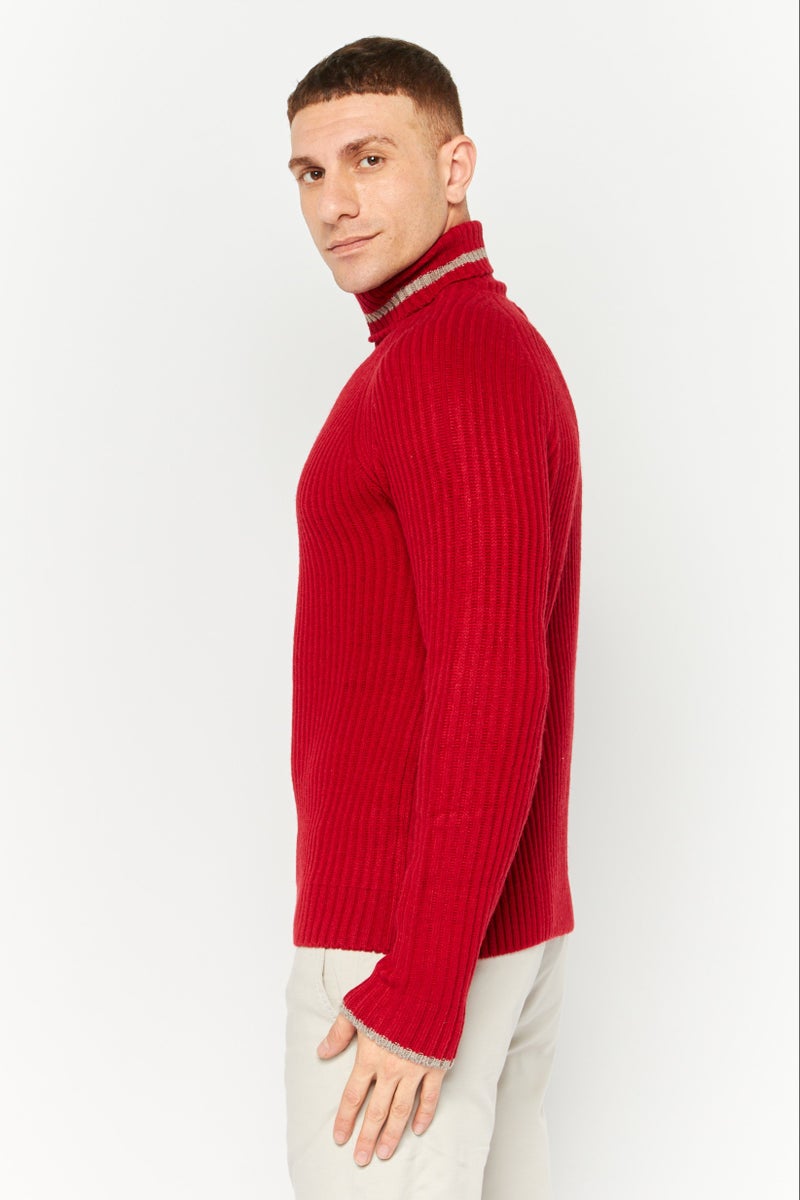Sorbino Men Turtle Neck Knitted Long Sleeves Sweatshirt, Red  - Image 3