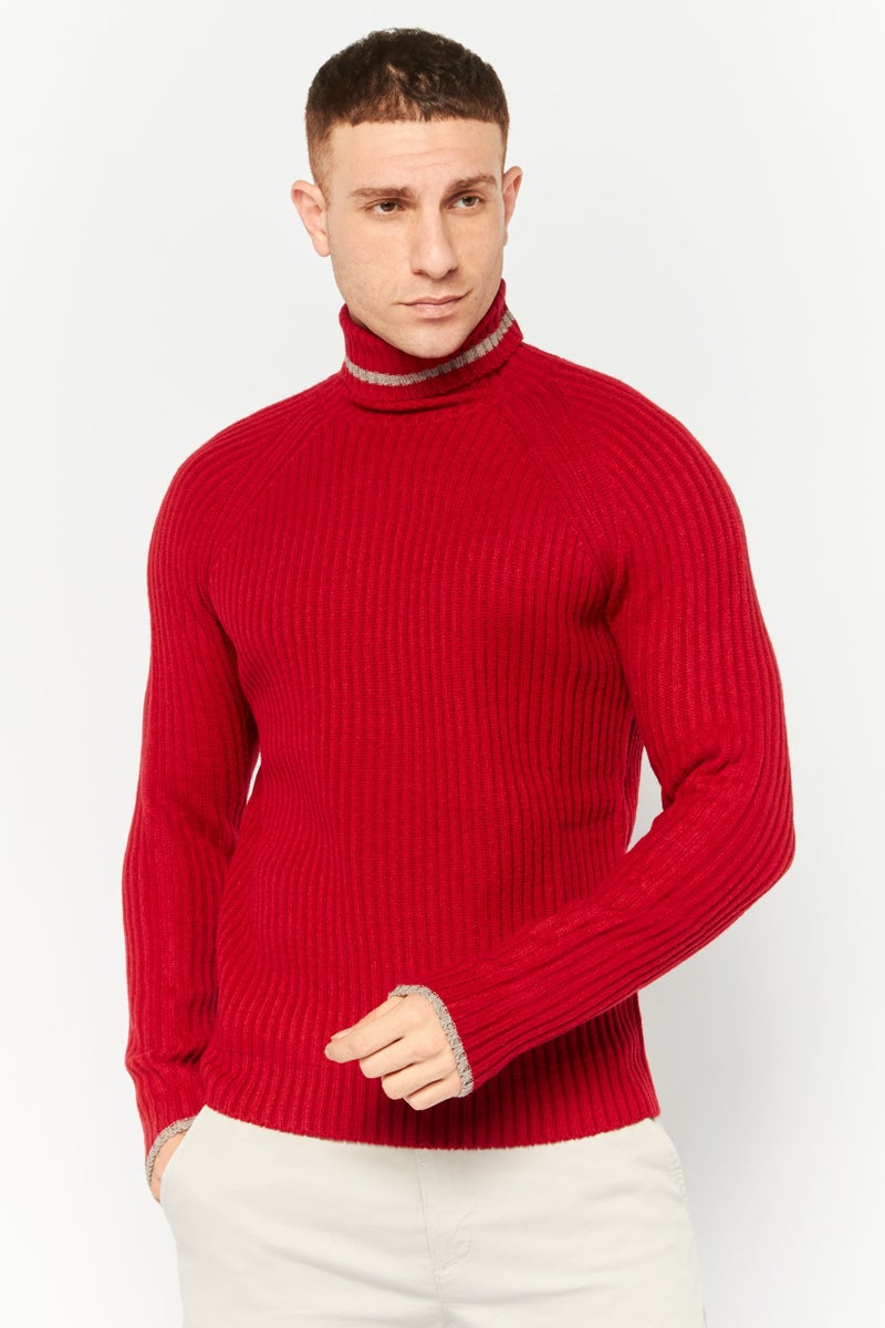 Sorbino Men Turtle Neck Knitted Long Sleeves Sweatshirt, Red  - Image 1