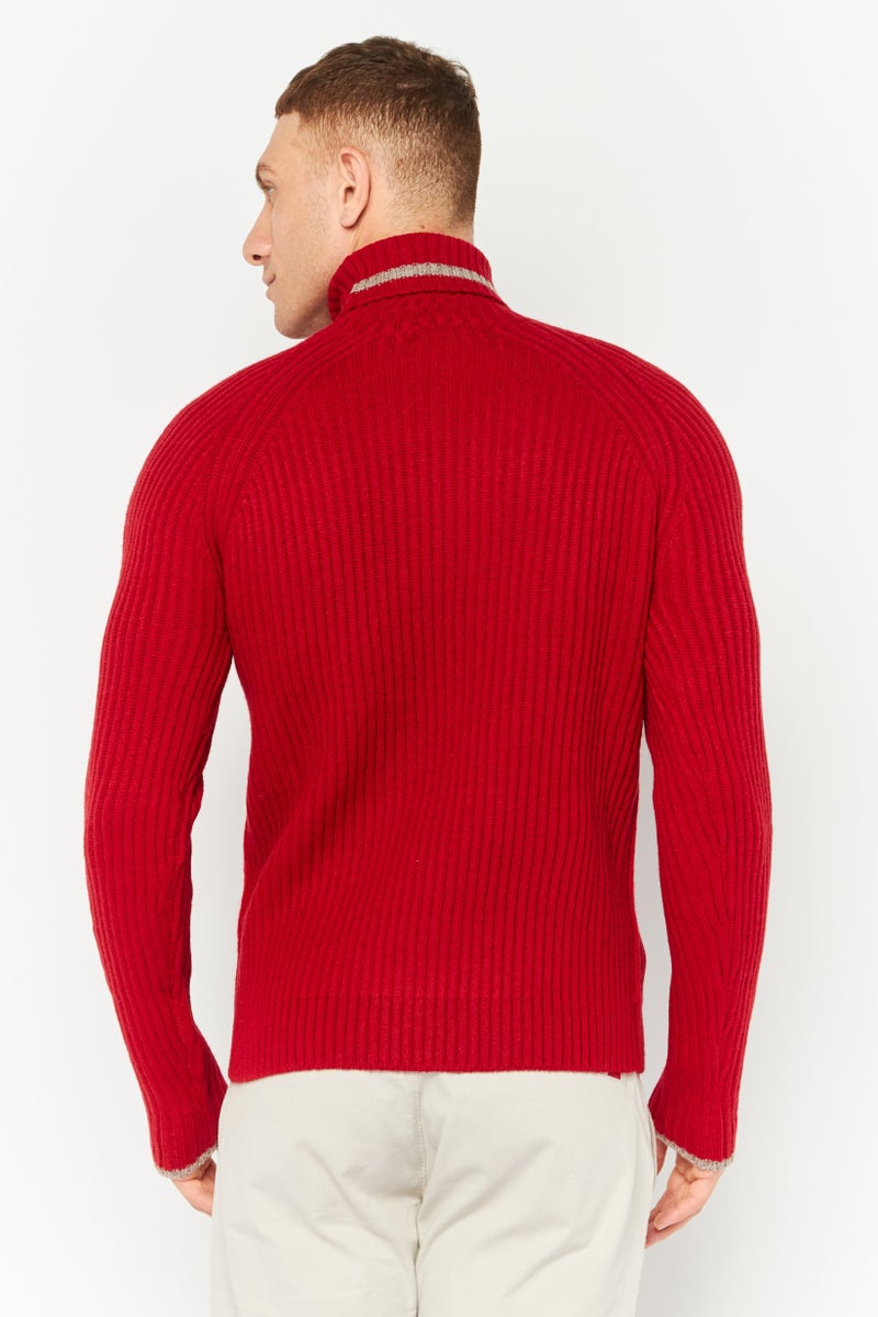 Sorbino Men Turtle Neck Knitted Long Sleeves Sweatshirt, Red  - Image 4