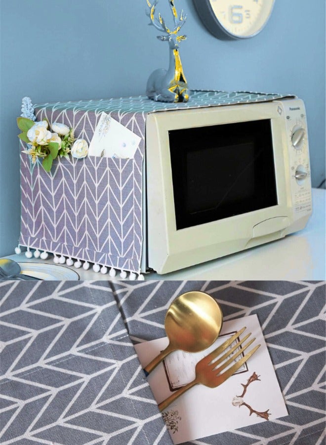 Chase Up Microwave Dust Cover with 4 Side Storage Bags - Oil Proof Cotton Linen Kitchen Appliance Cover for Toaster Oven - Decorative Dustproof Protector (Gray Triangle Pattern) - Image 2