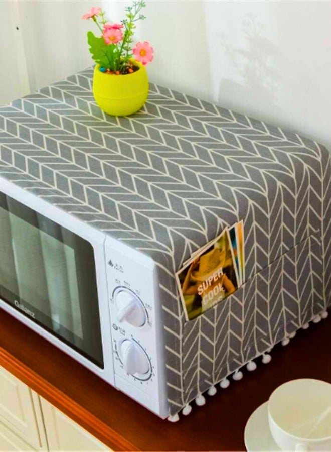 Chase Up Microwave Dust Cover with 4 Side Storage Bags - Oil Proof Cotton Linen Kitchen Appliance Cover for Toaster Oven - Decorative Dustproof Protector (Gray Triangle Pattern) - Image 3