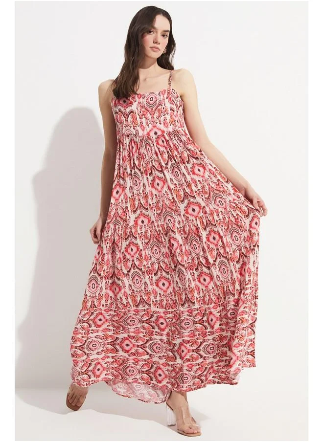 جون June Patterned Viscose Dress Fuchsia