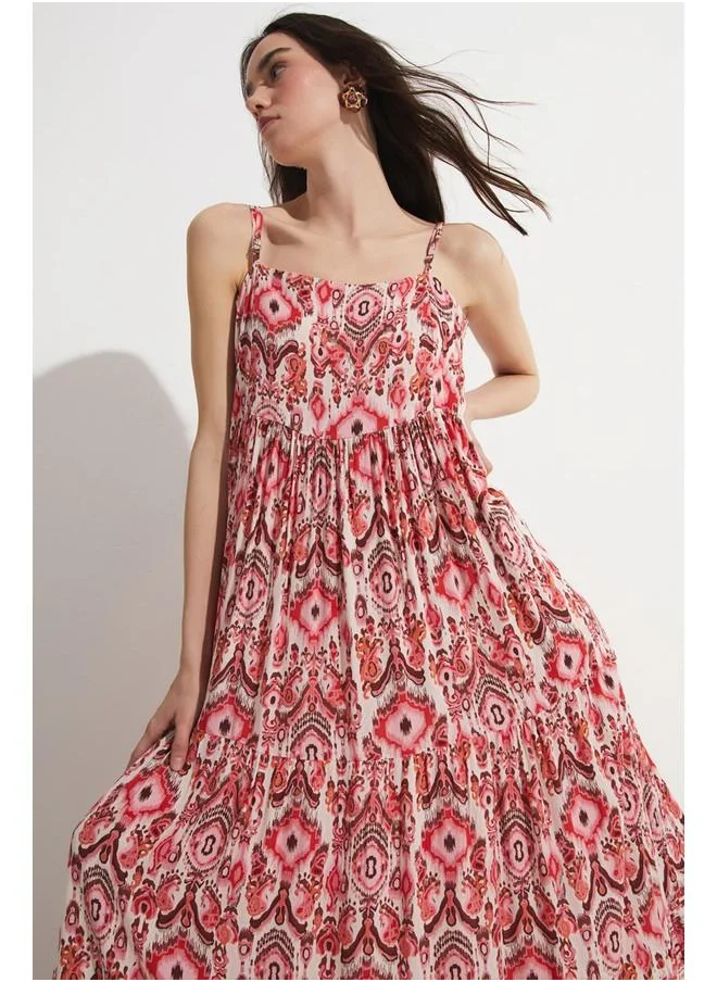 JUNE June Patterned Viscose Dress Fuchsia