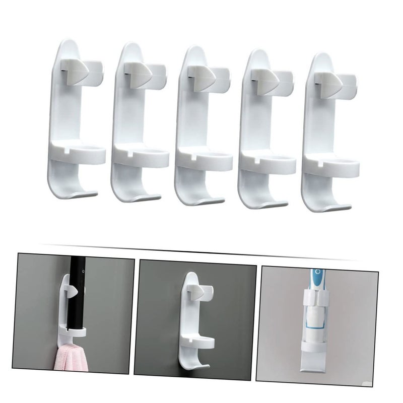 Amosfun 5 Pack Wall Mounted Electric Toothbrush Holder With Adhesive Back Design Space Saving Bathroom Organizer For Electric Toothbrushes And Towels Rack Easy Installation White - Image 4