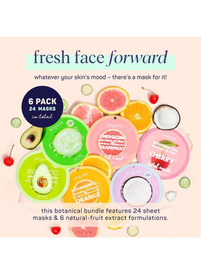 SpaLife Beauty Fruit Facial Sheet Masks 24 Pack – Face Masks Skincare Set – Hydrating Face Masks – 6 Natural Fruit Extract Formulas – Orange, Grapefruit, Coconut, Cherry, Avodcado, Cucumber - Image 2