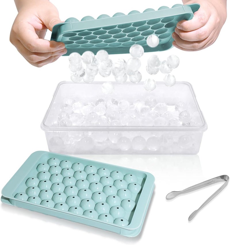 WIBIMEN Ice Cube Tray with Lid and Bin - Round Ice Trays for Freezer with Lid - Ice Cube Trays for Freezer with Ice Container (0.8"-2PACK Blue) - Image 1