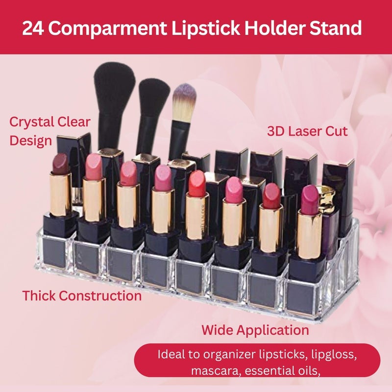 SUNAM Acrylic Lipstick Organizer 24 Compartment Transparent Grid Holder Stand Tray Organiser For Women Lipsticks Storage Cosmetic Display Case, Cosmetics - Image 4