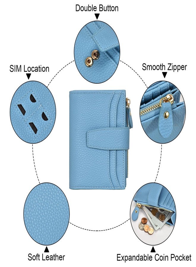 oscaurt Small Wallet Women RFID Blocking Bifold Compact Credit Card Holder Leather Wallets for Women with Zipper Coin Pocket and 2 ID Window, Blue, Minimalist - Image 5
