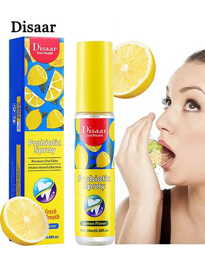 Disaar Probiotic Freshness Breath Spray, Multi Effeet Fresh Oral Spray 20ml, Bad Breath Treatment For Adults, Lemon Flavor Mouth Freshener, Effective Mouth Spray, Breath Freshener Spray, Oral Care Spray, Mouth Healthy Care - Image 1