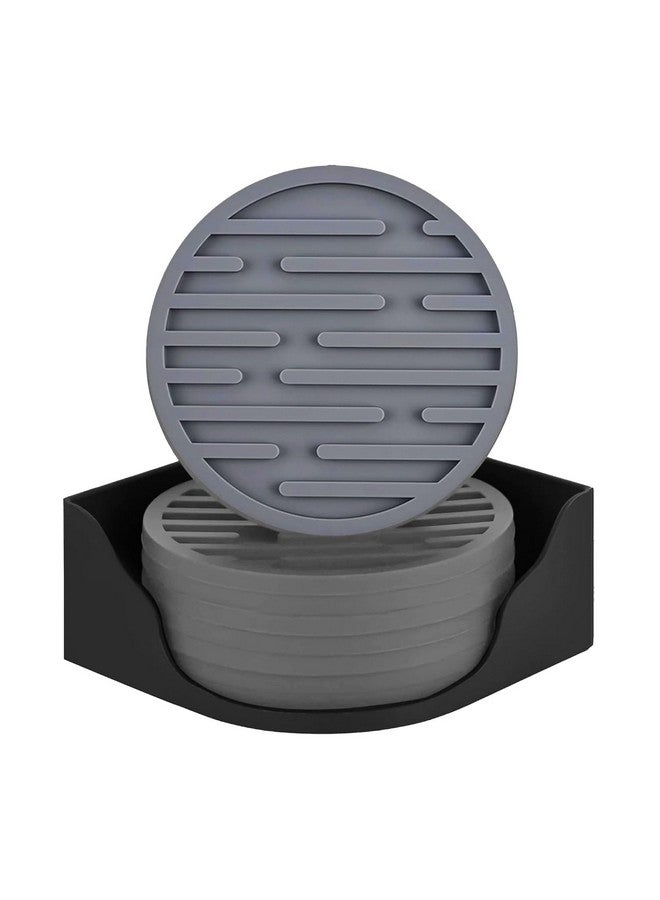 Kuber Industries Kuber Industries 6 Pcs Anti-Skid Tea Coaster with Holder - Silicone Round Tea Cup & Water Glass Cover Top Lid for Teapoy - Grey  - Image 1
