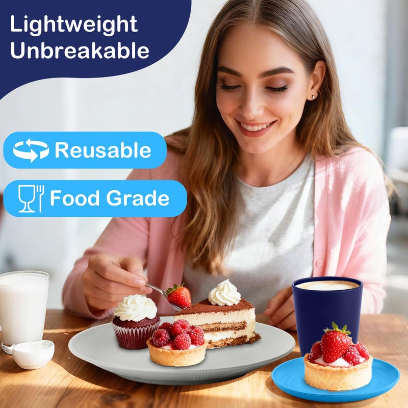 Perlapoc Dinnerware Set 40 PCS Wheat Straw Dishes Set - Service for 8 Unbreakable Plastic Dish Set Microwave Safe Plates and Bowls Sets Lightweight Cups Sets Outdoor Dishes - Island Colors - Image 5