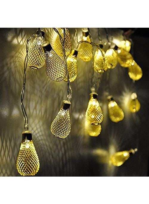 Generic Crystal Zone Combo of 16 LED Big Metal Rain Drop Shape Decorative LED Fairy String Starry Lights and 16 LED 4 Meter Silicone Blooming Flower Fairy String Lights Pack of 2  - Image 2