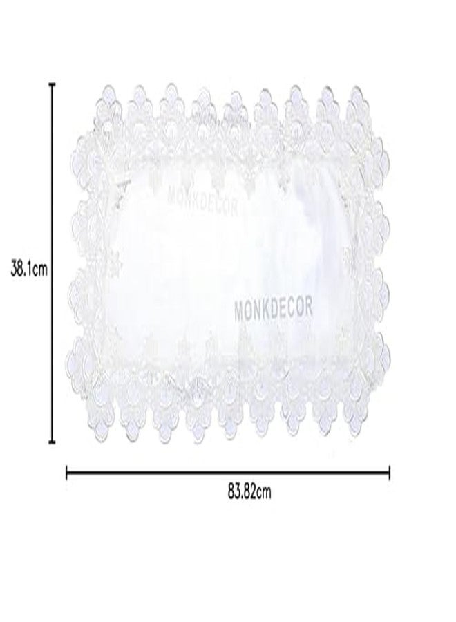 MONKDECOR (O.F) Tissue Cutwork & Embroidery Design Dining Table Runner (Size-15x33 Inches), Plain Lace White - Image 4