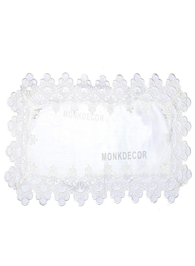 MONKDECOR (O.F) Tissue Cutwork & Embroidery Design Dining Table Runner (Size-15x33 Inches), Plain Lace White - Image 3
