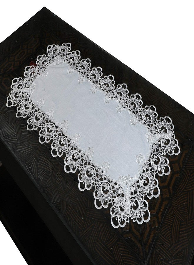 MONKDECOR (O.F) Tissue Cutwork & Embroidery Design Dining Table Runner (Size-15x33 Inches), Plain Lace White - Image 1