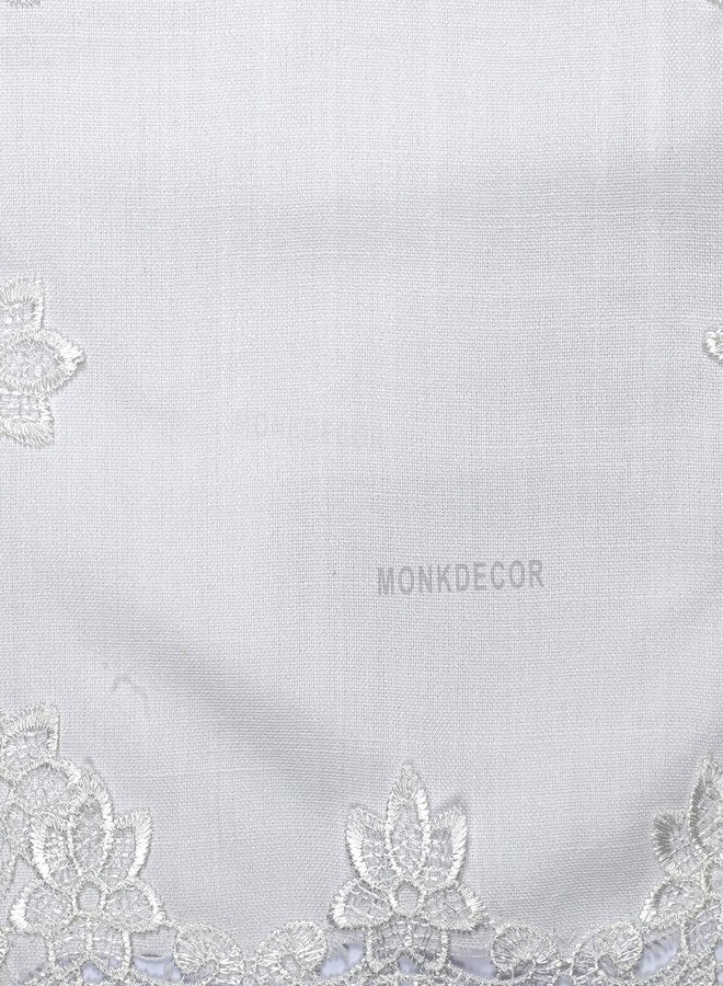 MONKDECOR (O.F) Tissue Cutwork & Embroidery Design Dining Table Runner (Size-15x33 Inches), Plain Lace White - Image 2