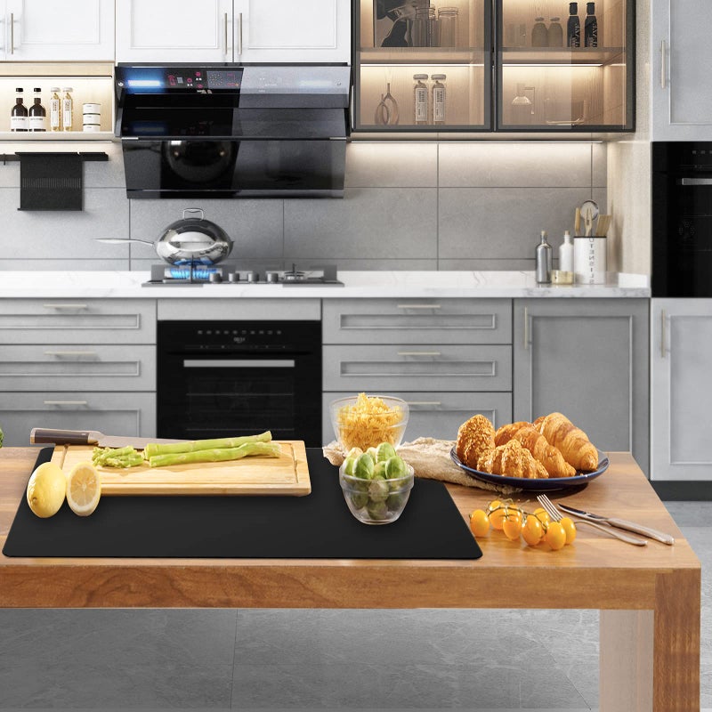 Ewen 25.6x17.7 Inch Large Silicone Kitchen Counter Mat, 2MM Thick Heat Resistant Countertop Protector, Silicone Mat under Air Fryer, Toaster Oven, Microwave, Coffee Maker, Cutting Board, Drill, Black - Image 2