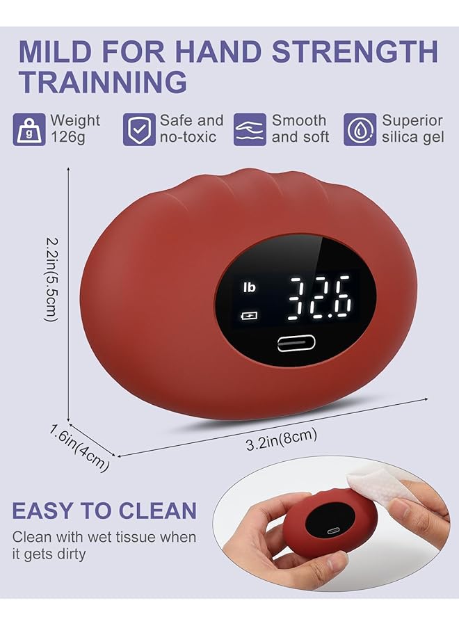 إكسفور مقوي قبضة اليد مع شاشة LED قابلة للتعديل حتى 396 رطلاً (180 كجم) مقبض يد قابل لإعادة الشحن عبر USB ومدرب قوة الساعد وكرات تخفيف التوتر للبالغين والأطفال - Image 5