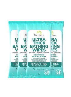 Nurture XL Ultra Thick Body Wipes for Adults w/Aloe | 40 Extra Large Disposable Cloth Wet Cleansing No Rinse Bathing Washcloths, Waterless Shower | Bath Wipe for Women, Men & Elderly