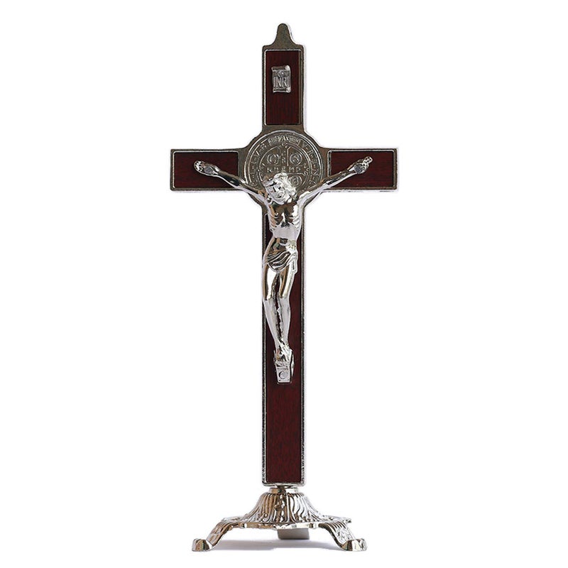 Calculs Metal & Wood Crucifix Table Cross - Catholic Table Cross With Stand For Prayers Home Decor 8"