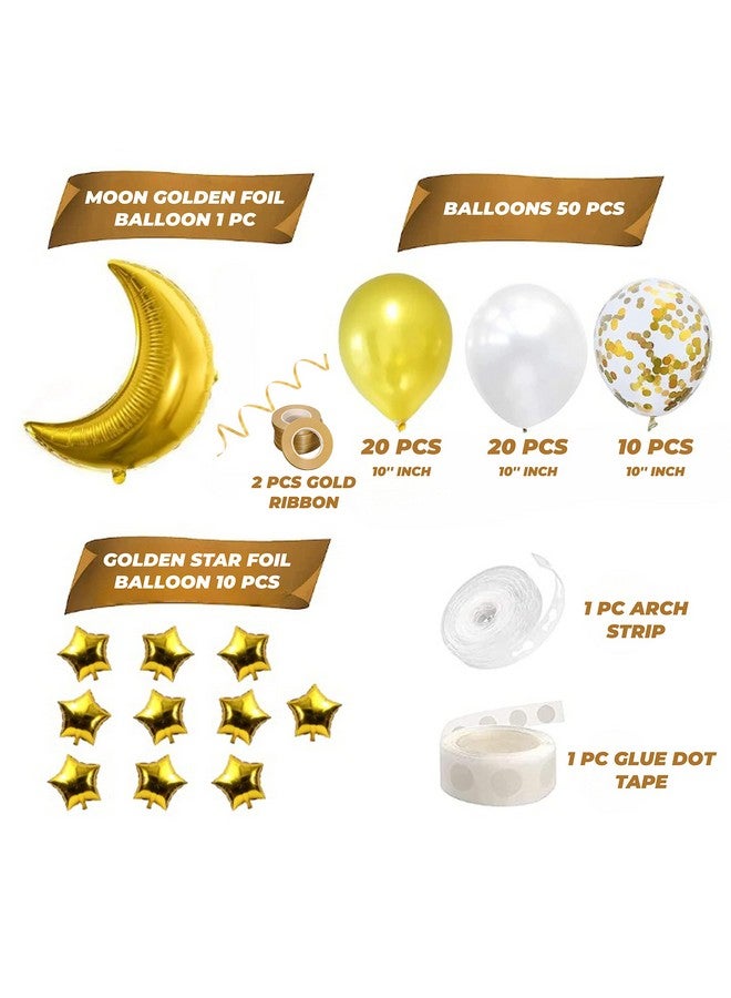 TOYXE Moon Star Foil with Metallic and Confetti Latex Balloons Set of 65 Pcs - Image 2