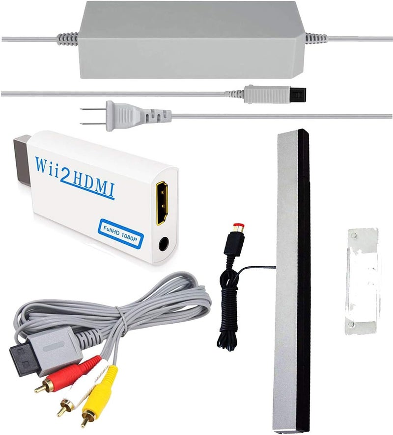 SSIOIZZ 4 in 1 Wii Replacement Cables Set - AC Power Adapter, Wii to HDMI Converter, Wired Motion Sensor Bar and Composite AV Cable - Image 1
