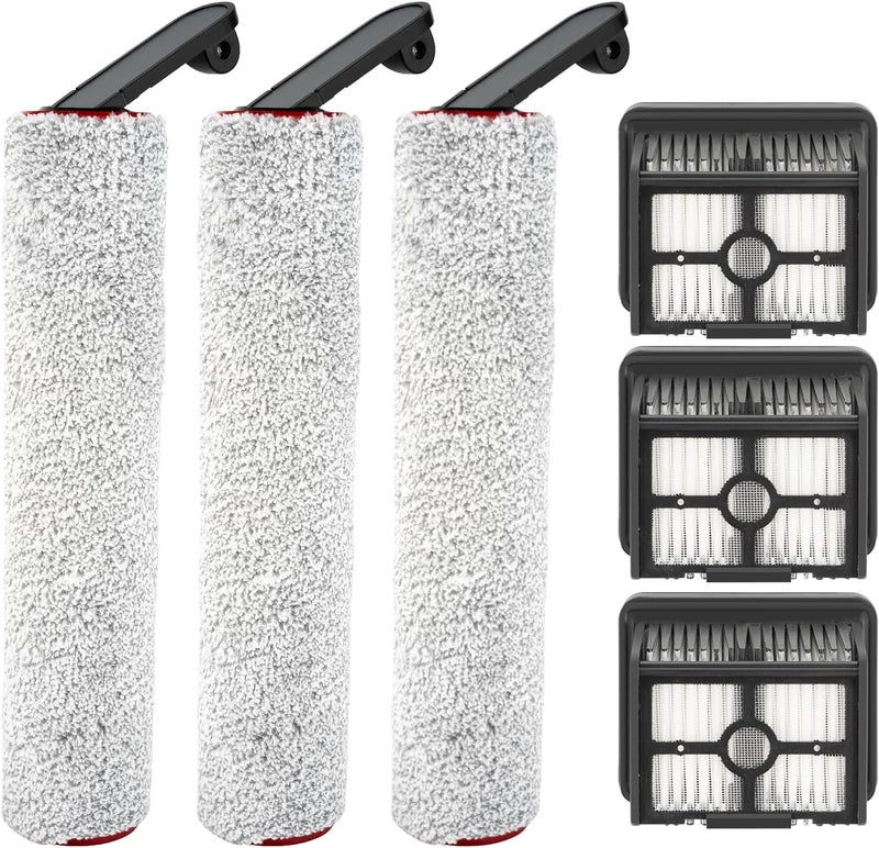 BRUVISH (6 Pack) H12 Pro Replacement Brush Rollers and HEPA Filters Compatible with Dreame H12 Pro/ H12 Dual Cordless Wet and Dry Vacuum Cleaner, 3 Brush Rollers, 3 HEPA Filters, Accessories Kit - Image 1