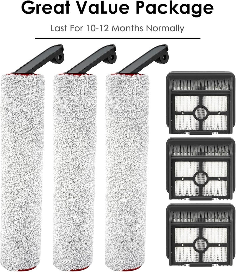 BRUVISH (6 Pack) H12 Pro Replacement Brush Rollers and HEPA Filters Compatible with Dreame H12 Pro/ H12 Dual Cordless Wet and Dry Vacuum Cleaner, 3 Brush Rollers, 3 HEPA Filters, Accessories Kit - Image 4