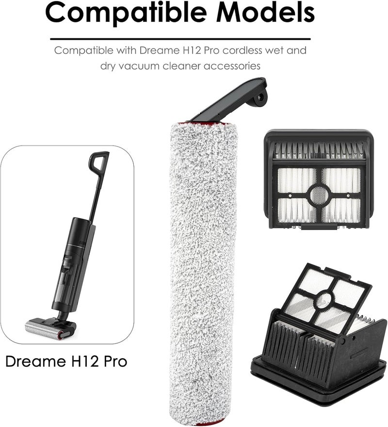 BRUVISH (6 Pack) H12 Pro Replacement Brush Rollers and HEPA Filters Compatible with Dreame H12 Pro/ H12 Dual Cordless Wet and Dry Vacuum Cleaner, 3 Brush Rollers, 3 HEPA Filters, Accessories Kit - Image 5