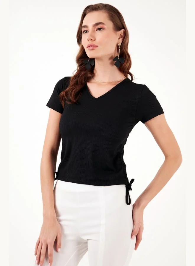 Lela  Lela Slim Fit V-Neck Blouse with Gathered Sides Women's Blouse 5864011 for Women | Best Price UAE