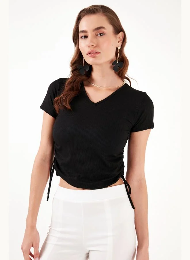 Lela  Lela Slim Fit V-Neck Blouse with Gathered Sides Women's Blouse 5864011 for Women | Best Price UAE